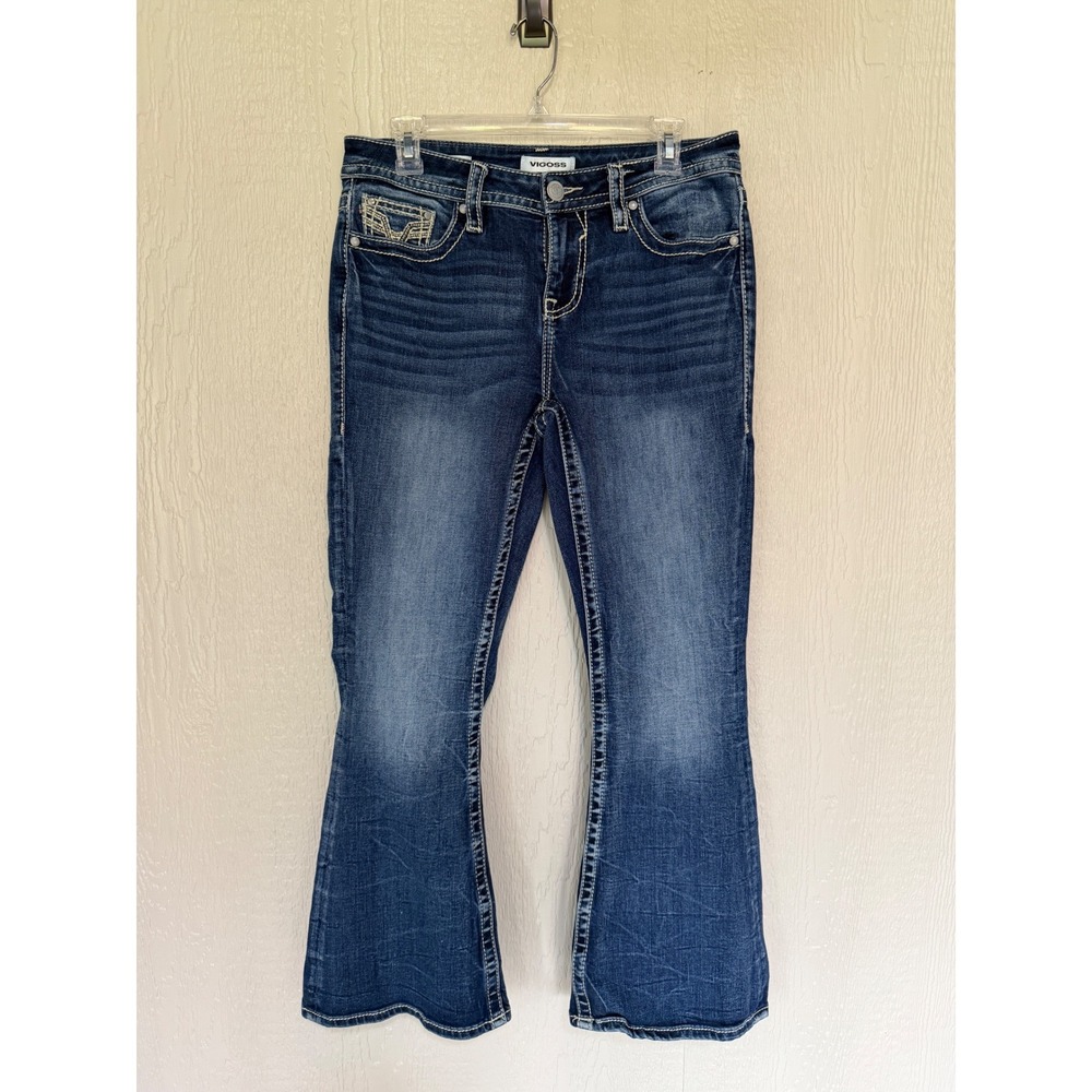 Vigoss Women Flare Jeans Size 8 Embroidered Back Pocket Stretch Denim